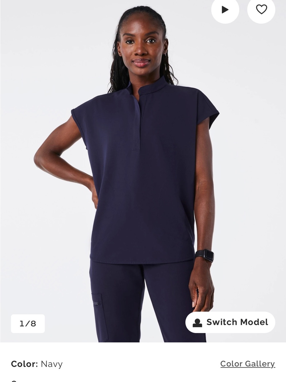 FIGS Oversized Scrub Top in Navy Blue - Picture 7 of 9